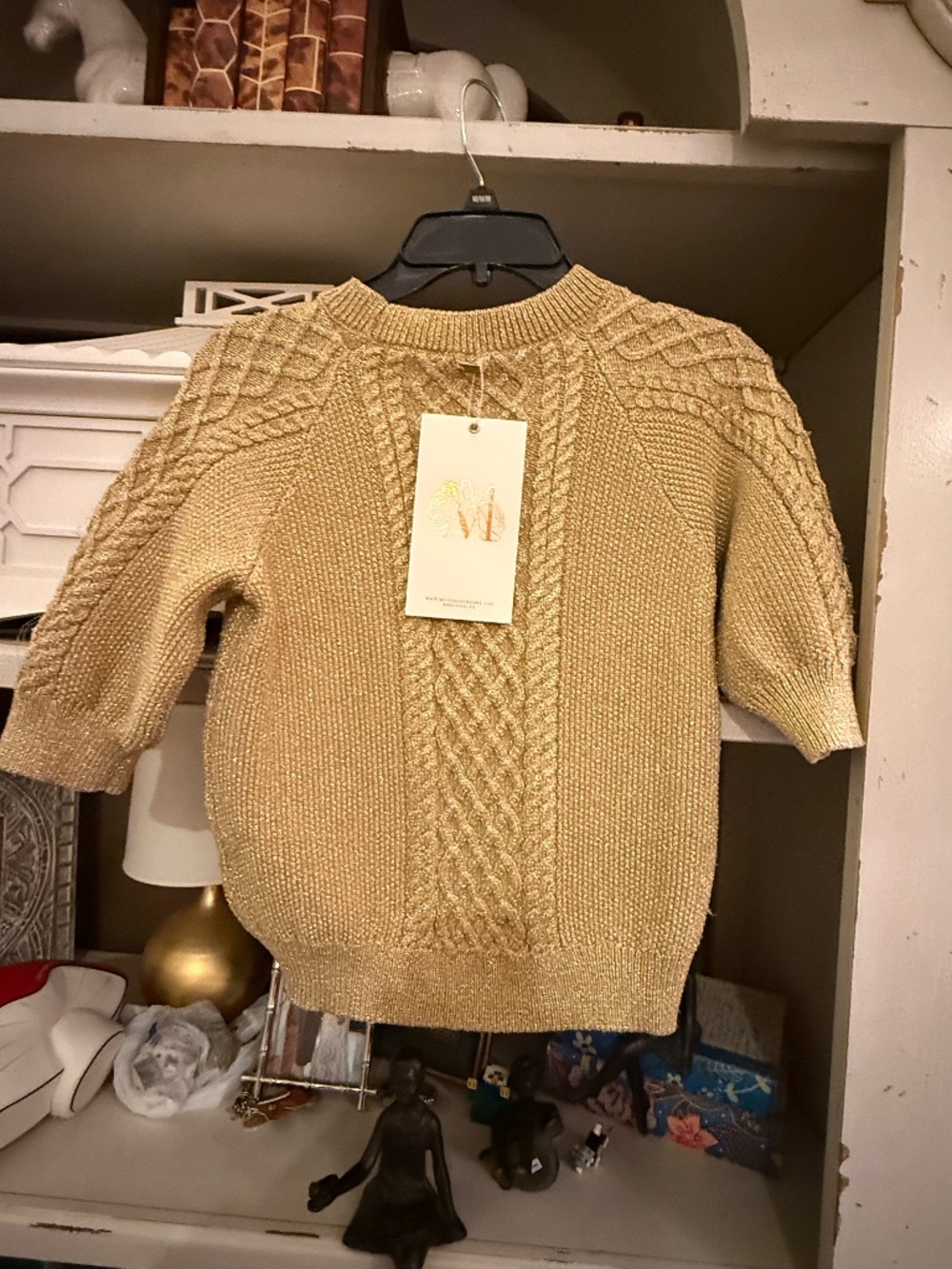 Mestiza New ork Enya sweater metallic lurex yarn gold XL - Picture 7 of 10